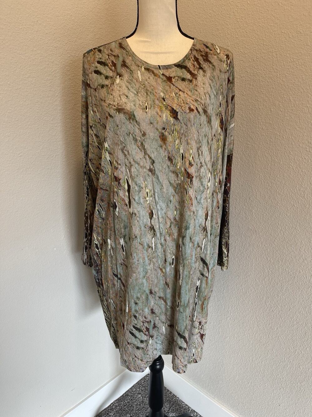 Bryn Walker Oversized Sz XS Earth-tone Shift Dress Tunic Style Dolman Sleeve